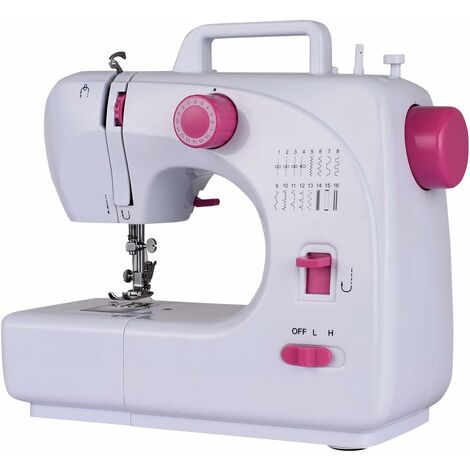 COSTWAY Machine à Coudre Électrique avec 16 Points, Lumière Intégré 2 Vitesses, Double Fil, Fonction à Broder de Couleur Blanc et Rose