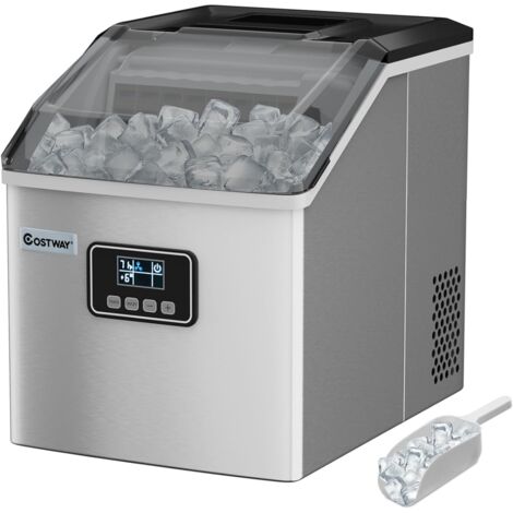 COSTWAY Machine à Glaçons Automatique 22kg/24h, Acier Inoxydable, Cuillère à Glace, Panier, Fonction d'Auto-nettoyage, Ecran LCD, Fonction Minuterie, pour Cuisine, Bar, Café