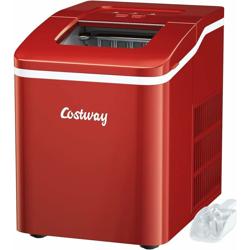Machine à Glaçons 120W 12KG /24H Réservoir 1,6L 9 Glaçons par 8 Min Auto-Nettoyage pour Maison Bureau Bar (Rouge) - Costway