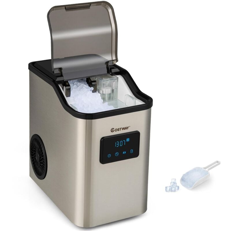 Machine à Glaçons Nugget Ice 24kg en 24h, Recharge d'Eau 2 Façons, Panneau de Contrôle Tactile led, Fonction d'Auto-nettoyage 10 Minutes, Acier