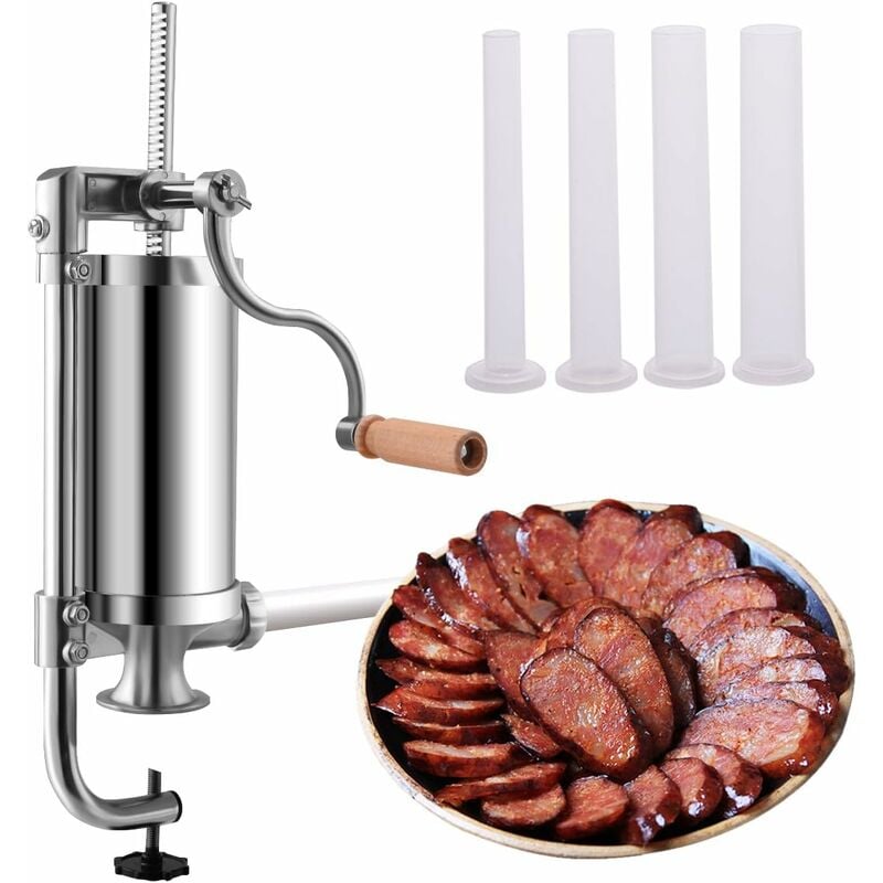 COSTWAY Machine à saucisses Poussoir à Saucisse 1.5L Viande hachée 4xTubes (Ø 15/19/22/25 mm) en acier inoxydable