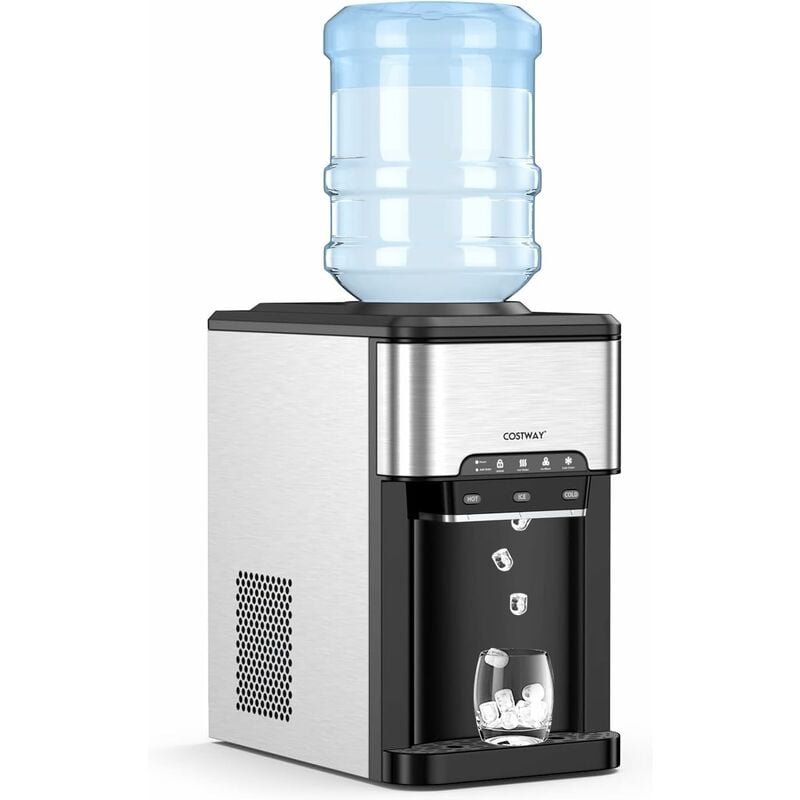 Machine à Glaçons 3 en 1 340 W/Machine à Glace avec Distributeur d'Eau Froide/Chaude, 19 kg en 24h, Cube de Glace en 10-13 Min 12 Pièces, pour Maison