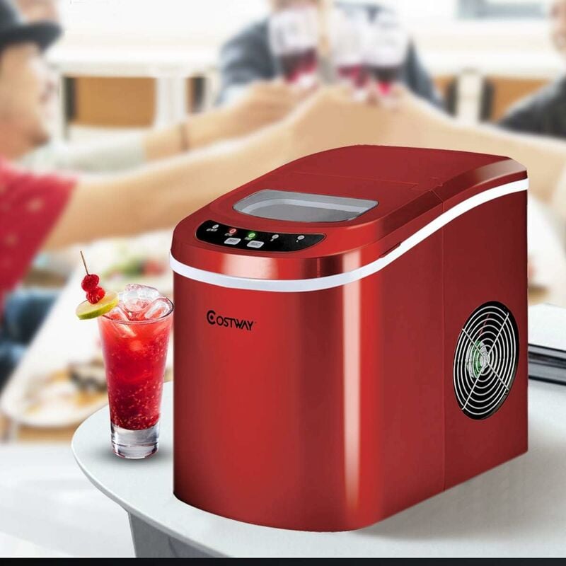 Machine à Glaçons Machine pour Glace Réservoir 2,2L,12kg/24H 9 Glaçons par 6-13Min, pour Maison,Bureau,Café Rouge - Costway