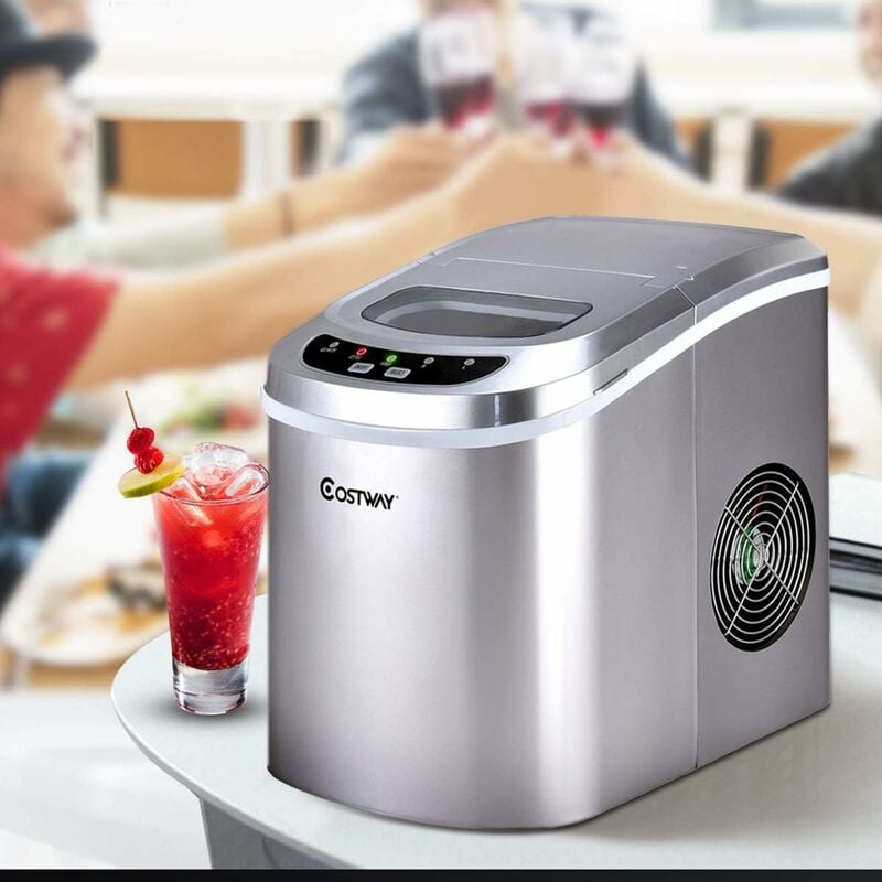 Machine à Glaçons Machine pour Glace Réservoir 2,2L,12kg/24H 9 Glaçons par 6-13Min, pour Maison,Bureau,Café Argent - Costway