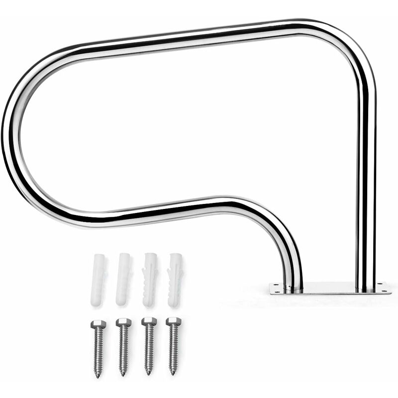 Costway - Main Courante de Piscine en Acier inox, Rampe d'Escalier de Piscine avec Plaque de Base pour Stade, Parc Aquatique