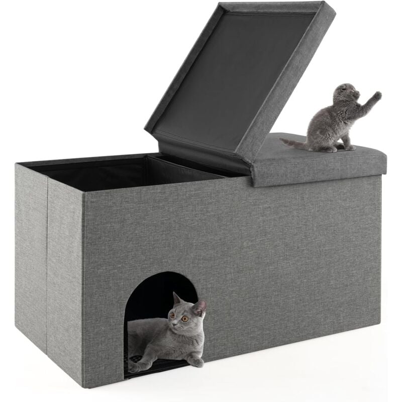 Maison de Toilette pour Chat 2 en 1, Banc pour Chaussures avec Toilettes Cachées pour Chats, Tapis à Litière pour Chats à 2 Couches, Filtre à Charbon