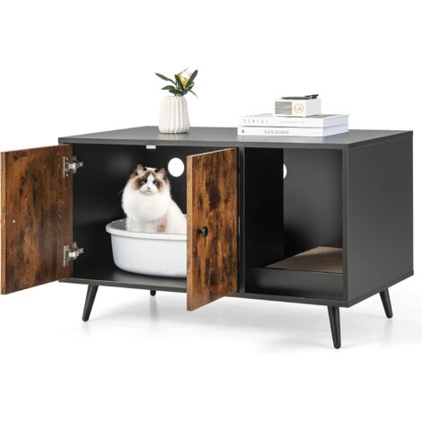 Costway – Maison de toilettes pour chat en bois MDF – Griffoir intégré – Design industriel – Dimensions 90 x 50 x 54 cm – Couleur café