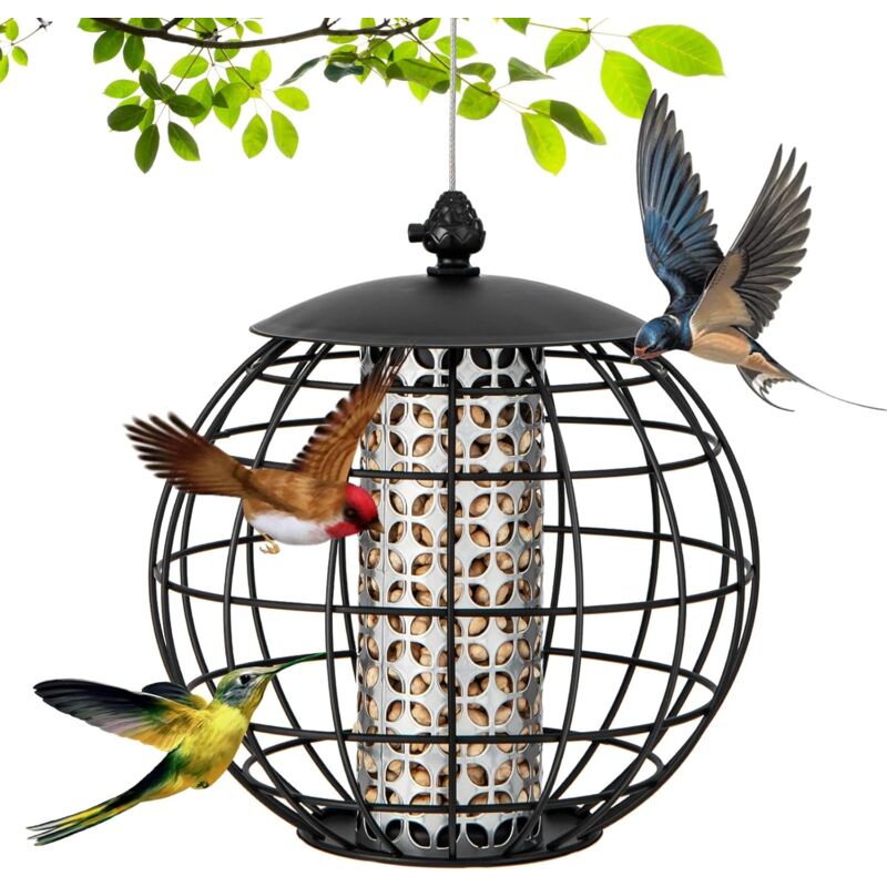 Mangeoire à Oiseaux Suspendue en Métal d'Extérieur Capacité 3 kg, Abreuvoir à Oiseaux en Forme de Boule Résistant aux Intempéries, Décoration pour