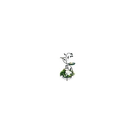 COSTWAY Mangiatoia per Uccelli da Giardino 83CM, Vasca per Uccelli da Esterno Alimentata a Energia Solare con Piedistallo per Fiori e 2 Luci LED, per Giardino, Cortile e Prato, Bronzo