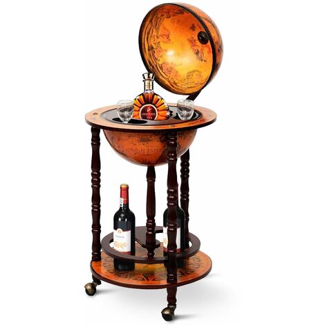 COSTWAY Mappamondo Bar, Legno, Marrone, ca. 45x45x88cm(LxBxH)