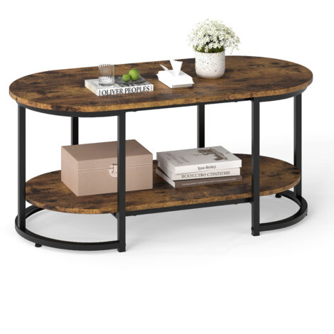 COSTWAY Marble Coffee Table Modern 2-Tier Center Table with Shelf-Coffee