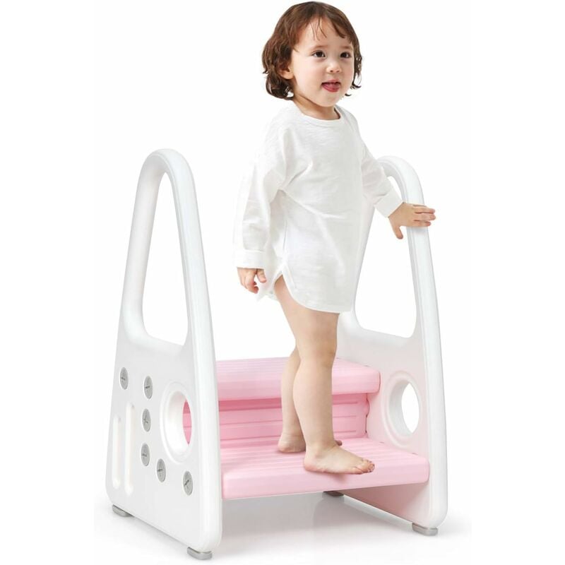 Costway - Marchepied Enfant 2 Marches Antidéparant pour Apprentissage de la Propreté avec Accoudoir de Sécurité Structure Triangulaire
