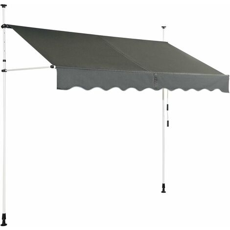 COSTWAY Markise Klemmmarkise Sonnenschutz, Balkonmarkise hoehenverstellbar 200-300cm, Sonnenmarkise mit Handkurbel ohne Bohren 250cm breit, grau