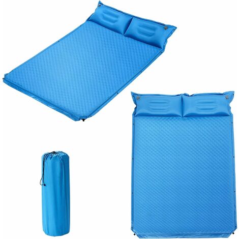COSTWAY Matelas de Camping Autogonflant 2 Personnes avec 2 Oreillers 187x131x4 CM et Sac Portable en PVC Imperméable pour Randonnées