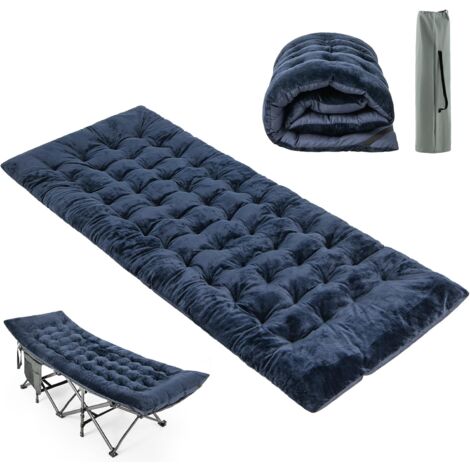 COSTWAY Matelas de Camping Inclinable en Velours Cristal, Matelas de Couchage avec 4 Sangles de Fixation Poche de Fixation de Lit pour Voyages Randonnée, Épaissi de 190x70x7 cm Blue