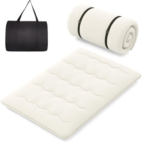 COSTWAY Matelas Futon Portable Pliable, Matelas Futon Japonais 140 x 200 cm, Housse Lavable, Matelas de Sol avec Sac de Transport, pour Le Camping, Les Voyages, d'Invités (Beige)