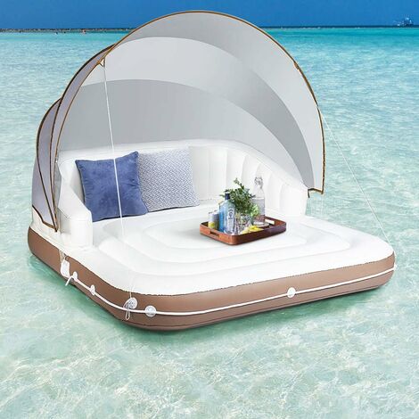 Costway – Matelas gonflable de piscine 180x180x160cm – PVC résistant – Charge 200kg – Accoudoirs et auvent rétractable – 2 porte-gobelets intégrés