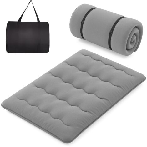 COSTWAY Materasso Futon Pieghevole, Materasso Portatile con Sacca da Trasporto per Camping, Materasso da Terra con Copertura Lavabile (Grigio,200 x 140 cm)