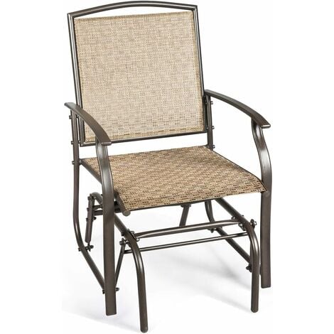 COSTWAY Mecedora de Jardín Mecedora Individual con Estructura de Metal Silla con Reposabrazos para Playa Camping Exterior Parque