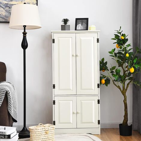 COSTWAY Mehrzweckschrank Vintage,Flurschrank mit verstellbarem Regal,Badschrank Waescheschrank Holz,Aufbewahrungsschrank Landhausstil,Kommode für Küche Wohnzimmer Schlafzimmer Weiss
