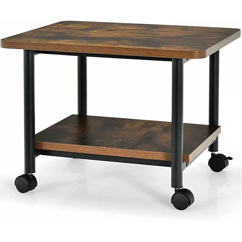 

Mesa Auxiliar con Rueda Giratoria 360⁰ Estante de 2 Niveles Almacenamiento Carro de Fotocopiadoras (Marrón) - Costway