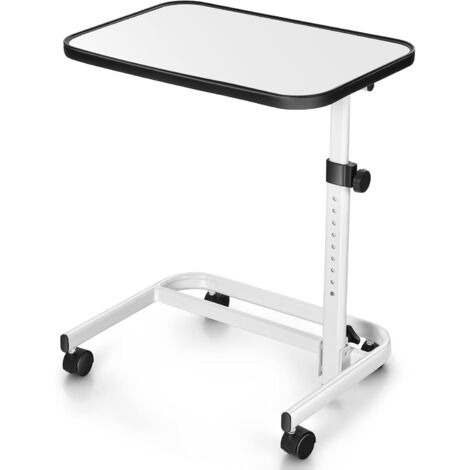COSTWAY Mesa Auxiliar con Ruedas, Mesa Cama con Altura Ajustable en 9 Niveles, Mesa Auxiliar Sofa Tapa Inclinable Multiángulo, Blanco Salon Dormitorio Hospital, 61 x 43,5 x 73-93 cm
