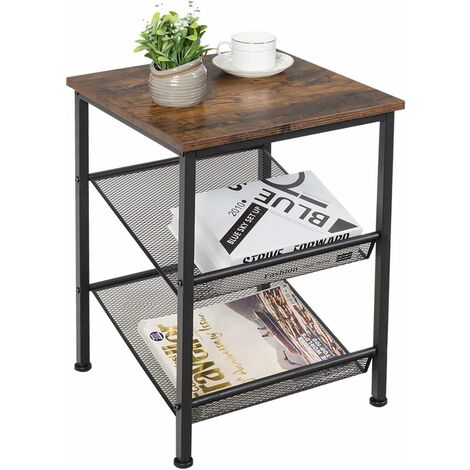 COSTWAY Mesa Auxiliar en Diseño Industrial Mesa de Centro con 2 Estantes Mesita de Noche con Estructura de Metal para Salón Dormitorio