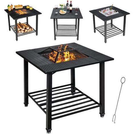 BBQ-Toro Cuenco de Fuego de Hierro Fundido con Rejilla, Cubierta de Malla y  Atizador | Ø 75 cm | Cesta de Fuego | Brasero para Terraza, Patio, Jardín