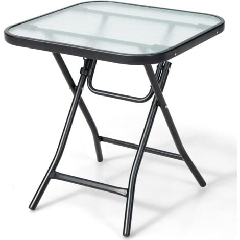 COSTWAY Mesa Cuadrada Plegable para Jardín, Marco Antioxidante, Mesa Plegable con Tapa de Cristal Templado, Mesa Portátil para Patio, 46,5 x 46,5 x 42 cm, Balcón, Patio, Piscina, Negro