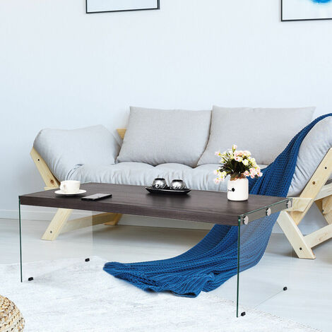 COSTWAY Mesa de Centro de Vidrio Mesita de Café 110x55x40cm Mueble para Salón Patio Comedor