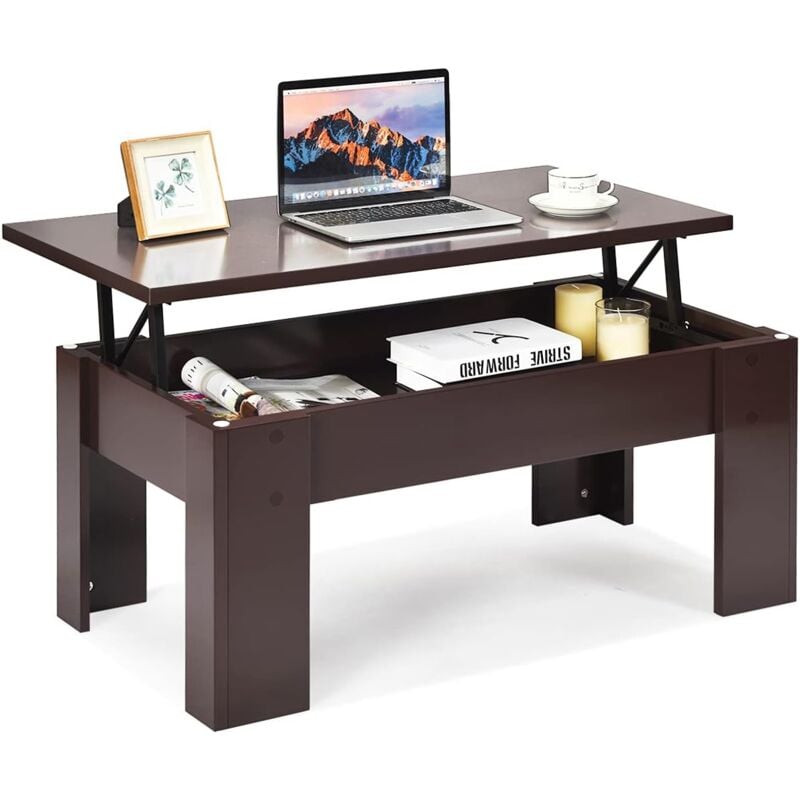 

Mesa de Centro Mesa Baja con Superficie Elevable y Compartimiento Escondido (Marrón) - Costway