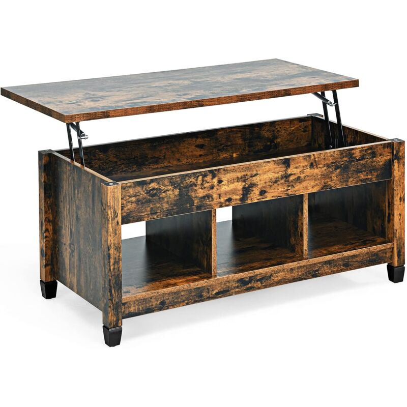 

Mesa de Cnetro Mesa Baja de Madera con Superficie Elevable Mesita de Sofá con Almacenamiento Escondido (Natural) - Costway
