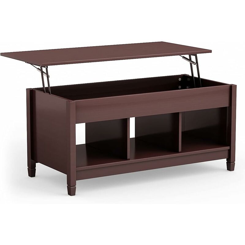 

Mesa de Cnetro Mesa Baja de Madera con Superficie Elevable Mesita de Sofá con Almacenamiento Escondido (Café) - Costway
