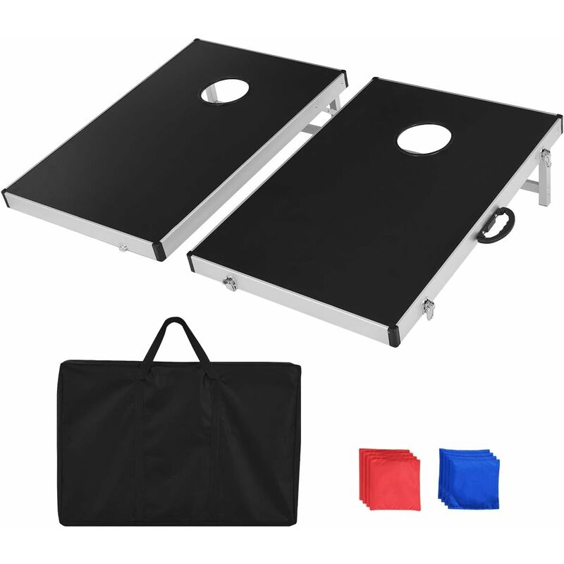 

COSTWAY Mesa de Juego, 2 Lamas Corholes de Aleación de Aluminio de 90 x 60 cm con 8 Bolsas de Arena y Asa Lateral Juego Cornhole
