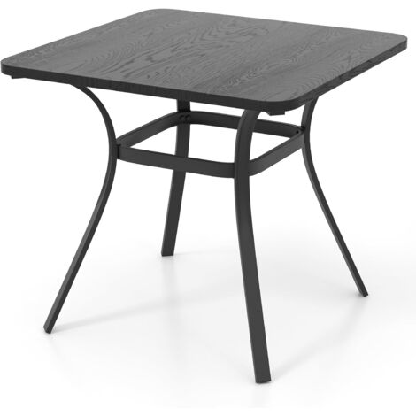 COSTWAY Mesa Jardin Exterior 80X79 CM, Mesa Cuadrada de Comedor para 4, 4 Patas Curvas, Estructura de Metal, Mesa Terraza Balcon, Gris
