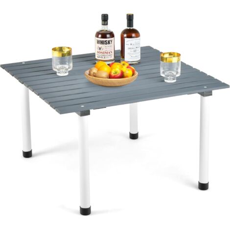 COSTWAY Mesa Plegable Camping, Mesas Plegables Portatiles con Tablero Enrollable de Madera Abeto, Mesa Plegable Pequeña con Bolsa de Transporte Playa Picnics Pesca Barbacoa, 69 x 69 x 42 cm (Gris)
