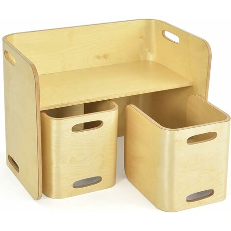 COSTWAY Mesa y Silla para Niños Grupo de Asientos para Niños de Madera Mueble Multiuso Infantil para Sala Cuarto de los Niños