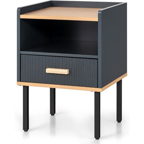 COSTWAY Mesitas de Noche con Cajón, Mesillas de Noche Dormitorio con Estante Abierto, Patas de Metal Sólido, Mesa Auxiliar Sala, 40 x 35 x 56 cm, Gris Oscuro