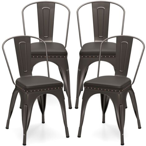COSTWAY Metal Dining Chair Set of 4 Indoor Stackable Kitchen Chairs-Gun Grey