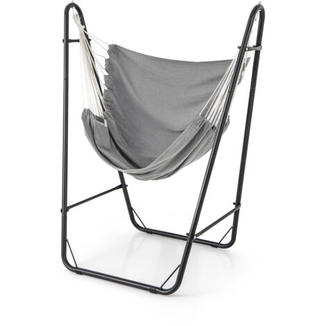 COSTWAY Metal Hammock Chair with Stand Gray Indoor Outdoor Swing Seat 89.5x160x128cm