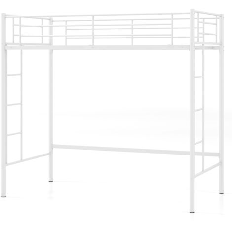 COSTWAY Metal Loft Bed Space-saving Loft Bed Frame with 2 Ladders-White