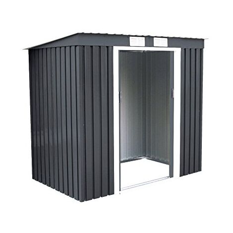 COSTWAY Metall Geraetehaus Gartenhaus Geraeteschuppen Garten Schuppen inkl. Metallfundament 213x130x173cm dunkelgrau