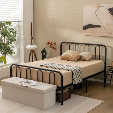 COSTWAY Metallbett Bettgestell für 200 x 160 cm Matratze, Doppelbettgestell, Bettrahmen mit Lattenrost, Stauraum unter dem Bett, Metall Gaestebett Plattformbett