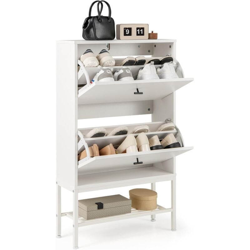 Meuble a Chaussure 15 Paires, Armoire a Chaussures 2 Portes, Étagère Amovible et Réglable, Tablette Inférieure, Meuble Chaussure Entree, Kit