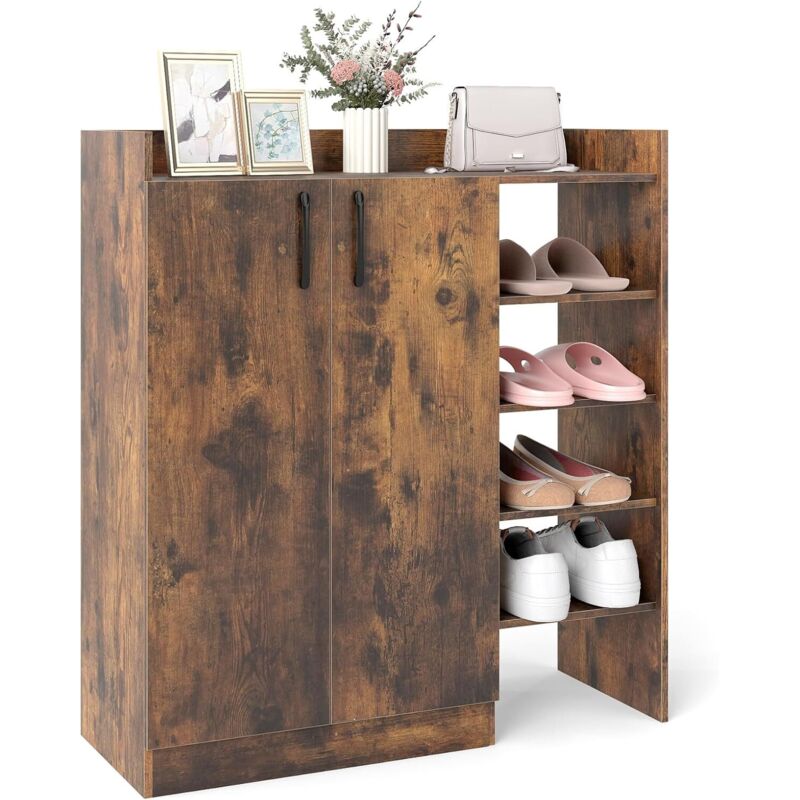 COSTWAY Meuble a Chaussure à 3 Niveaux, Étagères Réglables Amovibles, Meuble Chaussure Entree 11 Paires, 5 Compartiments Ouverts, Armoire de