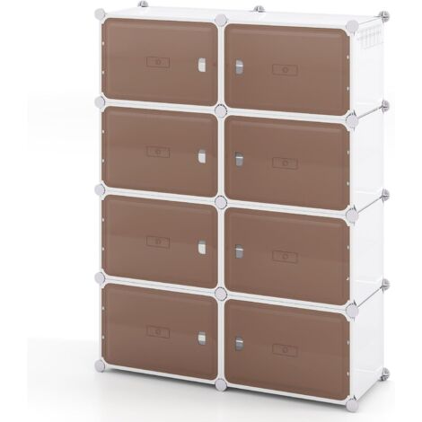 COSTWAY Meuble a Chaussure pour 32/40 Paires, 8/10 Boites Rangement Chaussures Empilable, Étagères Amovibles, Crochets Latéral, Panneau Transparent, Marteau, pour Entrée Couloir Chambre (8 Boites)