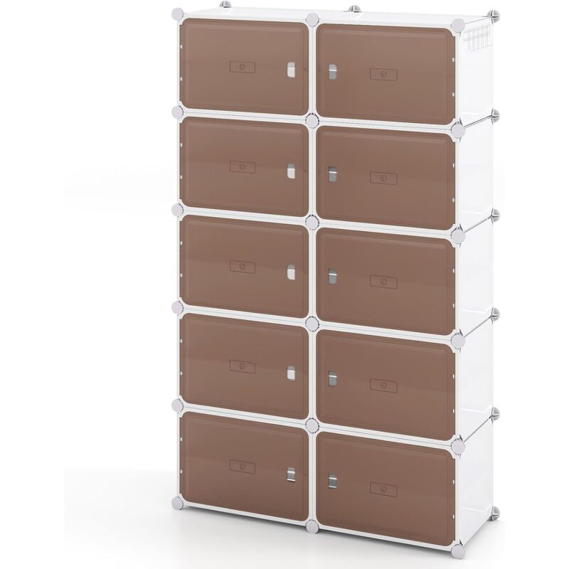 COSTWAY Meuble a Chaussure pour 32/40 Paires, 8/10 Boites Rangement Chaussures Empilable, Étagères Amovibles, Crochets Latéral, Panneau Transparent,