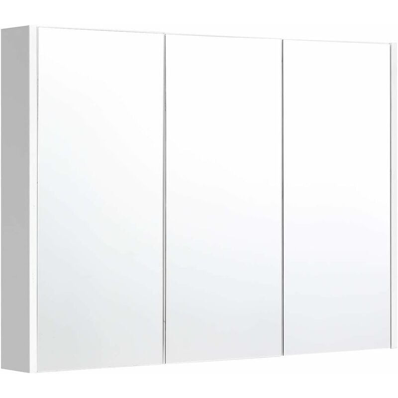 Meuble à Miroir Armoire de Salle de Bain 90x11x65 cm (LxPXH) Meuble Rangement de Toilette avec Miroir Murale 3 Portes - Costway