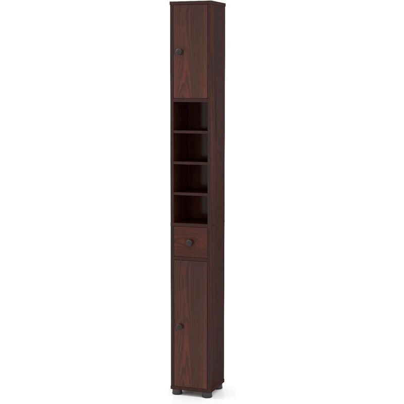 COSTWAY Meuble Colonne Salle de Bain, Meuble de Rangement avec 2 Placards à Porte, 1 Tiroir et 5 Étagères Réglables, Armoire Haut pour Salon,