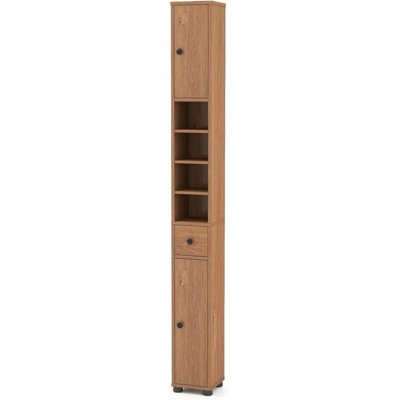 COSTWAY Meuble Colonne Salle de Bain, Meuble de Rangement avec 2 Placards à Porte, 1 Tiroir et 5 Étagères Réglables, Armoire Haut pour Salon,
